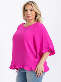PLUS SIZE SHORT SLEEVE BACK RUFFLE TUNIC BLOUSE
