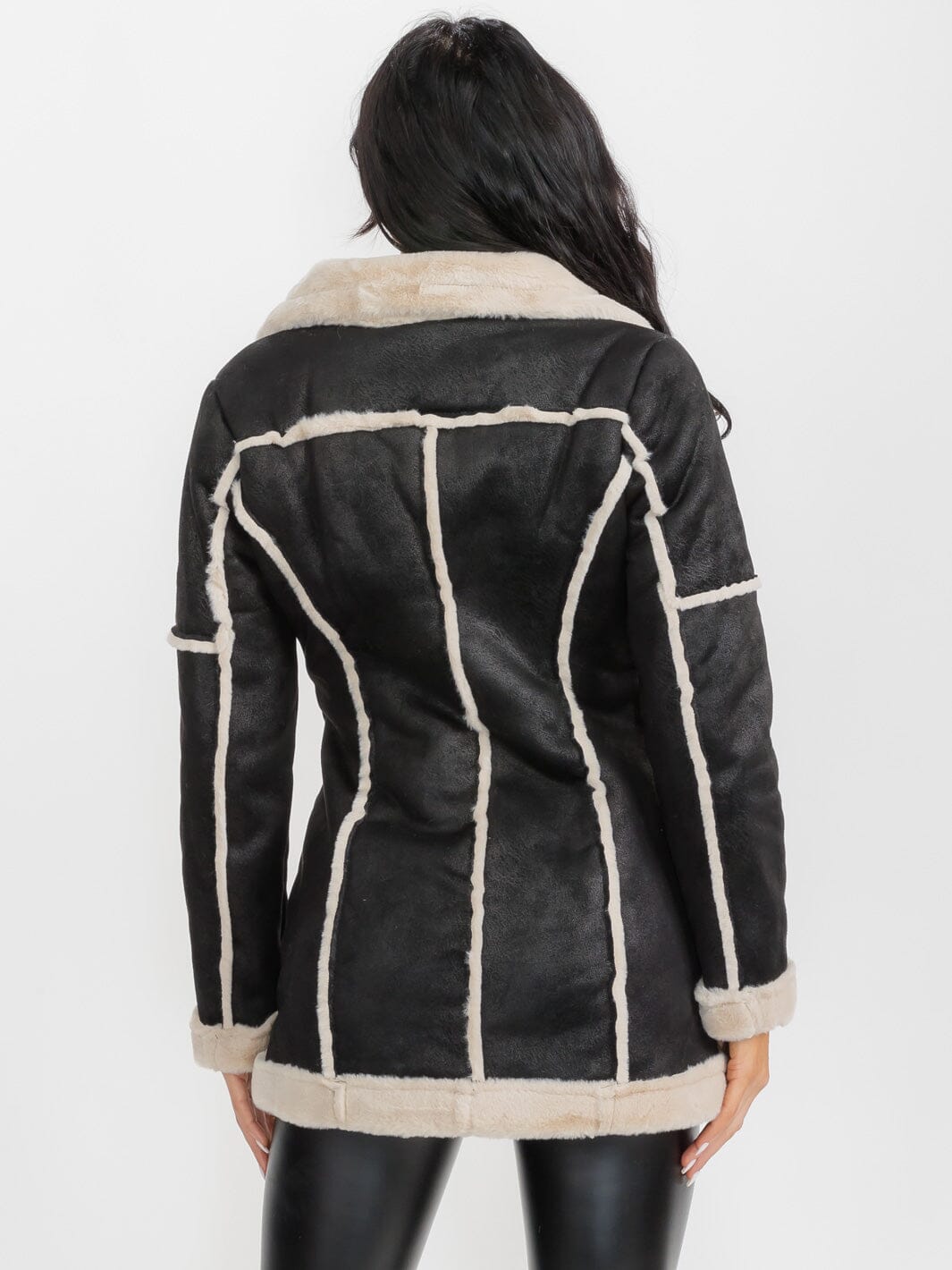 WOMEN'S LONG SLEEVE FAUX FUR LINING ZIPPER CLOSURE FRONT POCKETS COAT