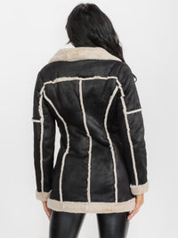 WOMEN'S LONG SLEEVE FAUX FUR LINING ZIPPER CLOSURE FRONT POCKETS COAT