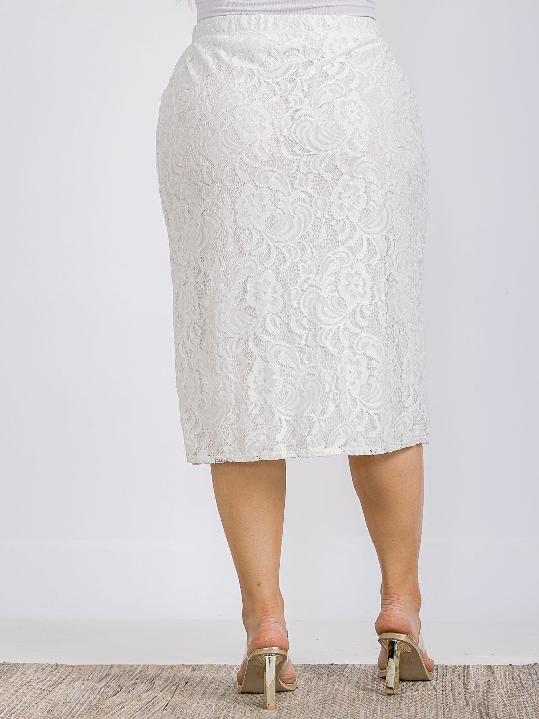 PLUS SIZE ELASTIC WAIST ALLOVER LACE MIDI SKIRT