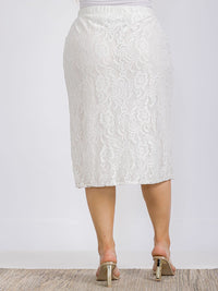 PLUS SIZE ELASTIC WAIST ALLOVER LACE MIDI SKIRT