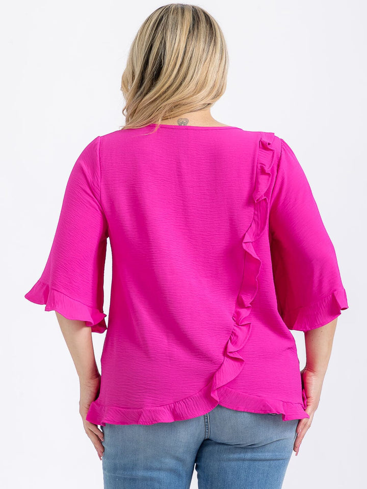 PLUS SIZE SHORT SLEEVE BACK RUFFLE TUNIC BLOUSE