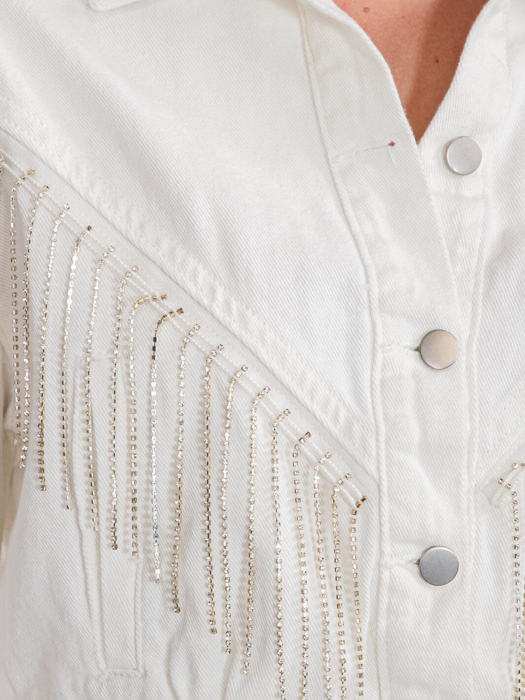 WOMEN'S LONG SLEEVES BUTTON CLOSURE FRINGE STUDS DENIM JACKET