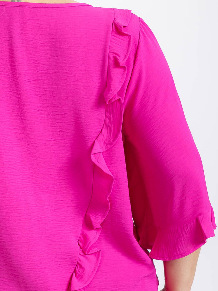 PLUS SIZE SHORT SLEEVE BACK RUFFLE TUNIC BLOUSE