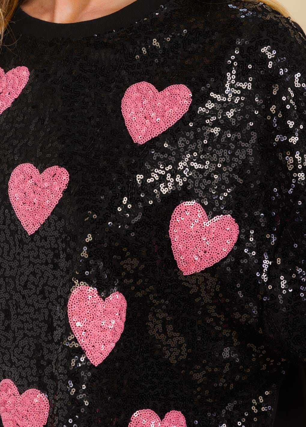 WOMEN'S SHORT SLEEVE FRONT POCKETS SEQUINS HEART TUNIC MINI DRESS