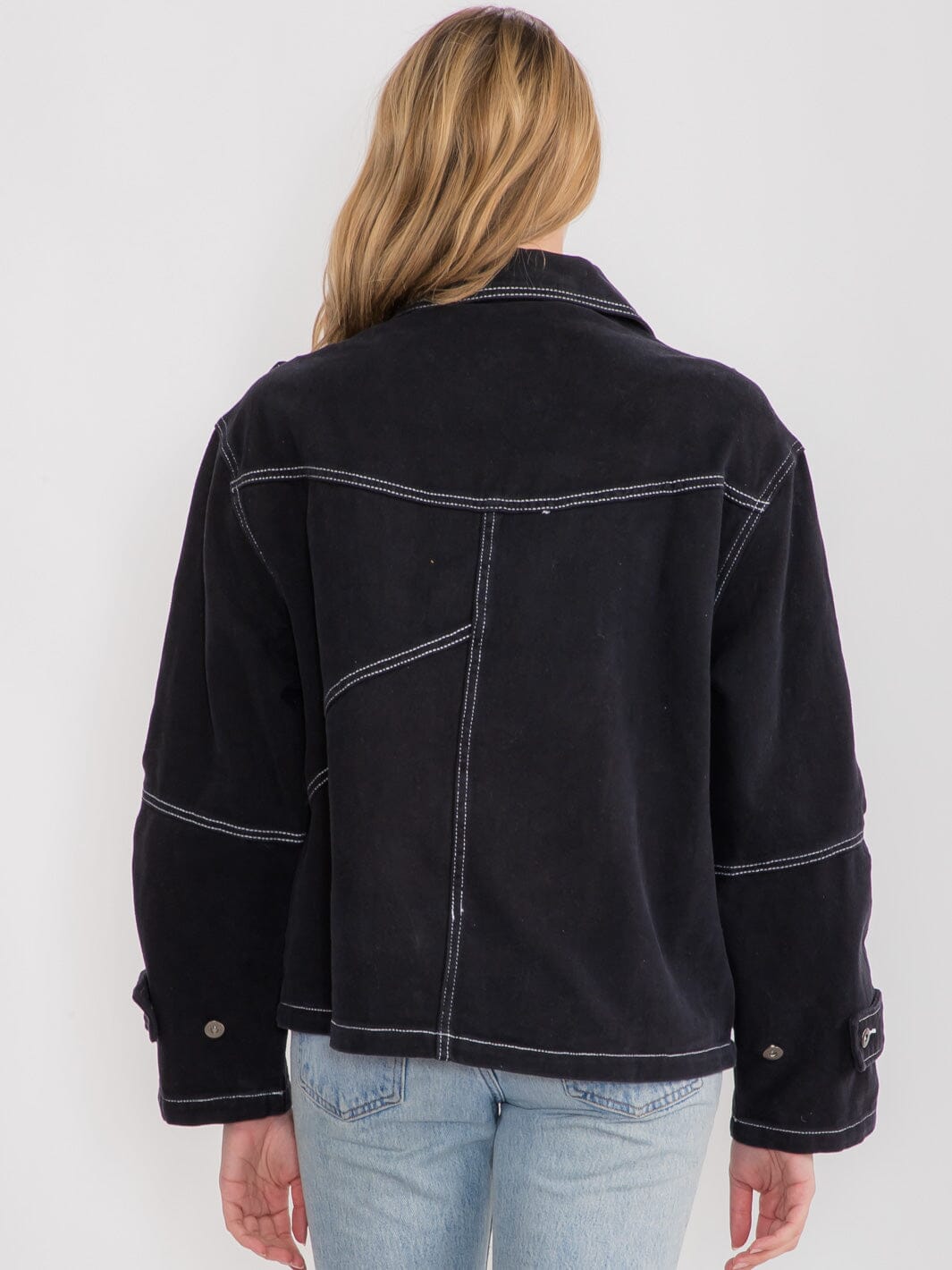 WOMEN'S LONG SLEEVE BUTTON UP FRONT POCKETS DENIM JACKET