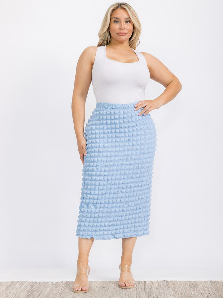 PLUS SIZE ELASTIC WAIST WAFFLE MIDI SKIRT