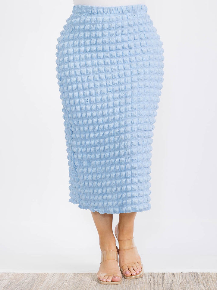 PLUS SIZE ELASTIC WAIST WAFFLE MIDI SKIRT