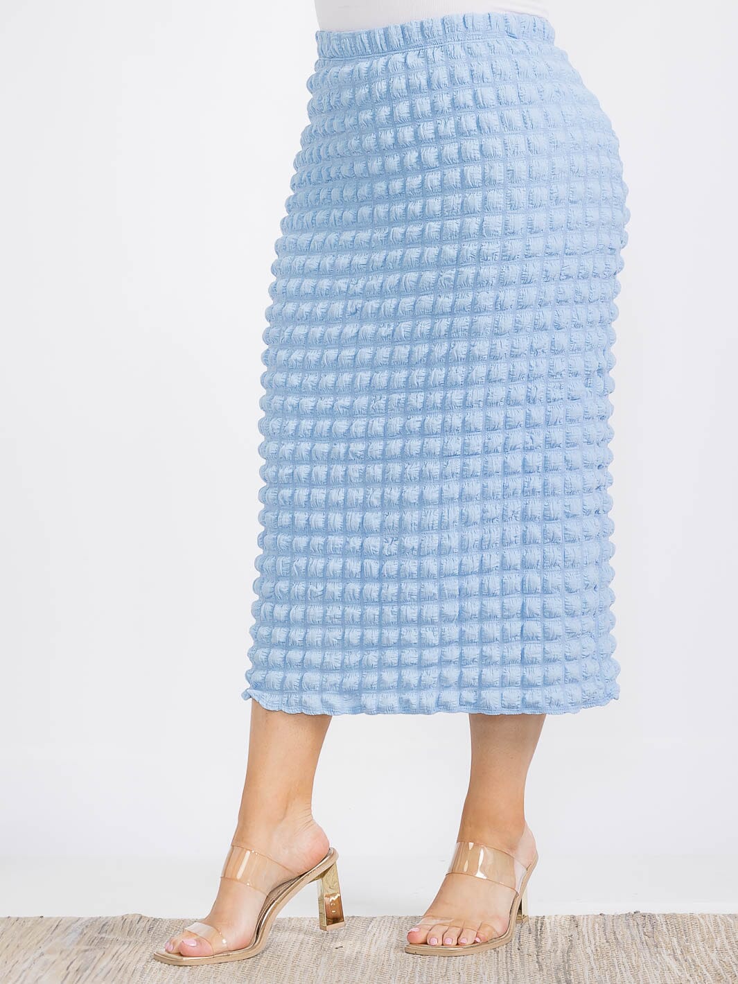PLUS SIZE ELASTIC WAIST WAFFLE MIDI SKIRT