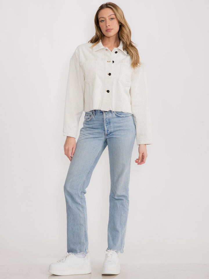 WOMEN'S LONG SLEEVE BUTTON UP FRONT POCKETS CORDUROY JACKET