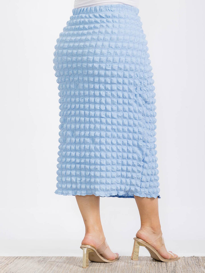 PLUS SIZE ELASTIC WAIST WAFFLE MIDI SKIRT