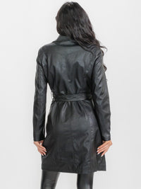 WOMEN'S LONG SLEEVE BUTTON CLOSURE PU PLEATHER COAT