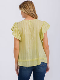 WOMEN'S SHORT RUFFLE SLEEVE SHIMMER DETILED TUNIC BLOUSE