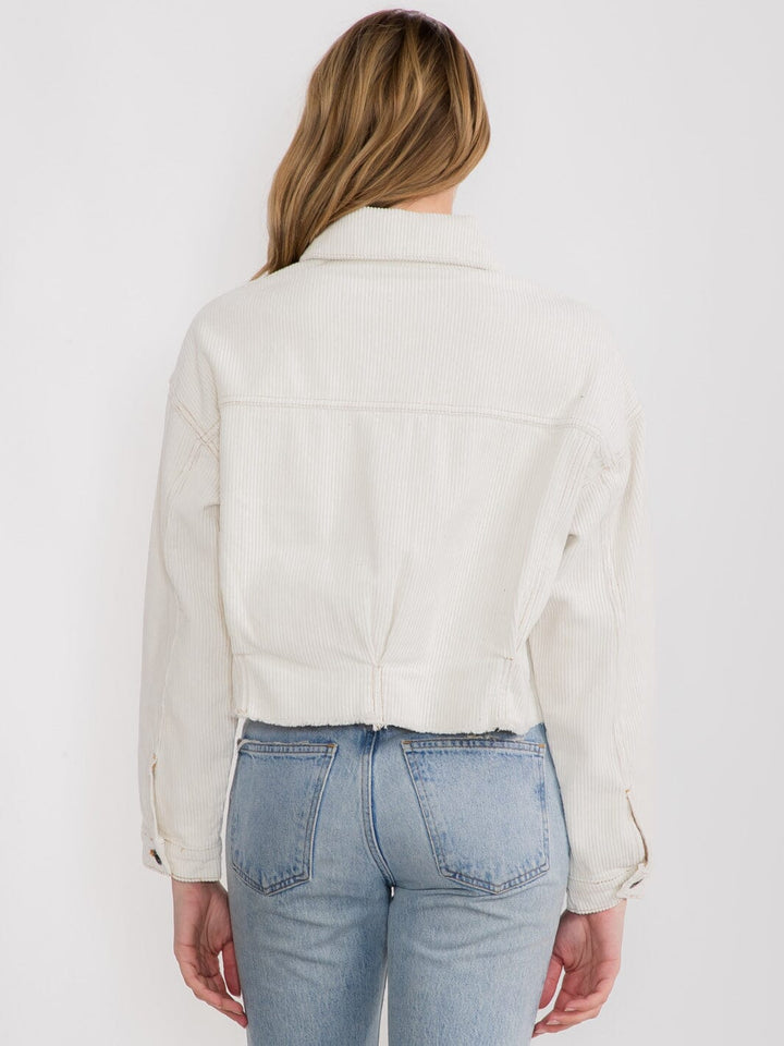 WOMEN'S LONG SLEEVE BUTTON UP FRONT POCKETS CORDUROY JACKET