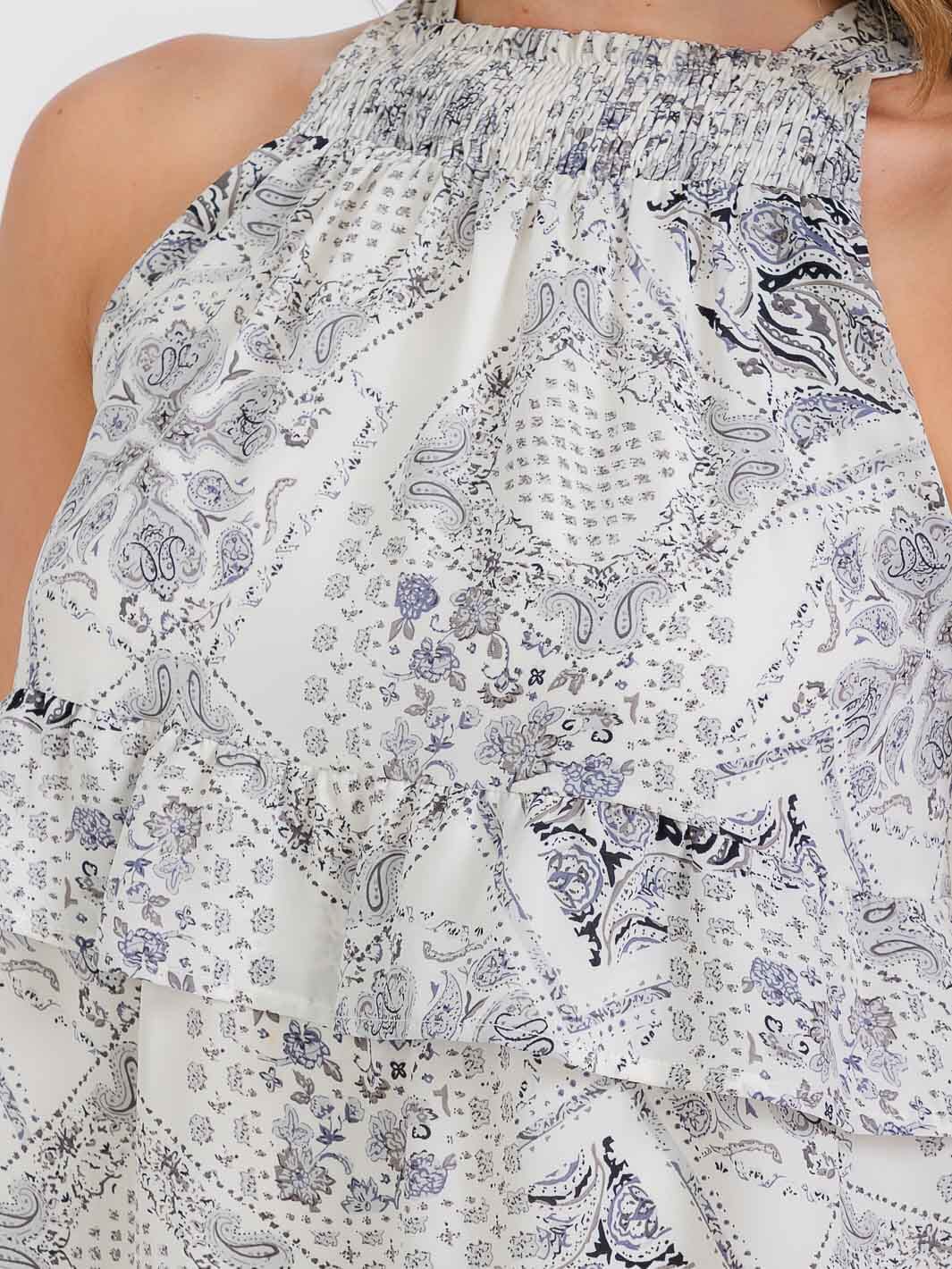 WOMEN'S SLEEVELESS SMOCK RUFFLE TIERED MULTI PRINT MINI DRESS