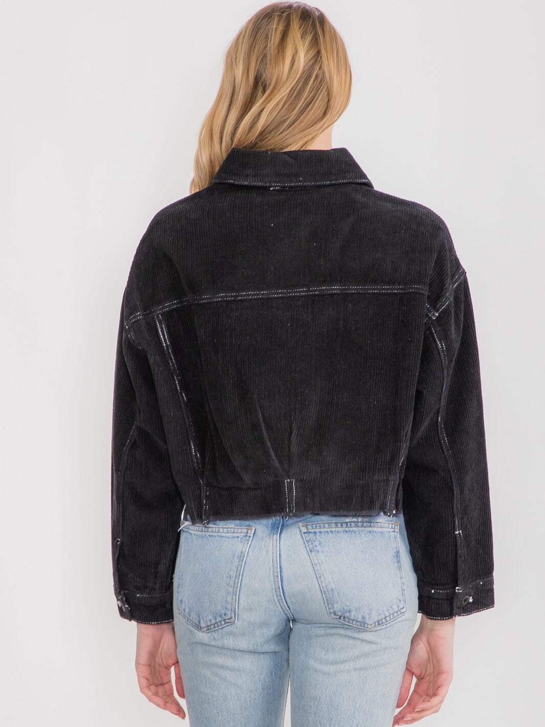 WOMEN'S LONG SLEEVE BUTTON UP FRONT POCKETS CORDUROY JACKET