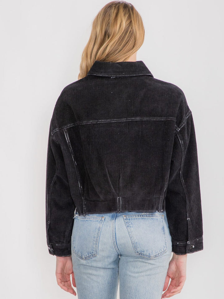 WOMEN'S LONG SLEEVE BUTTON UP FRONT POCKETS CORDUROY JACKET