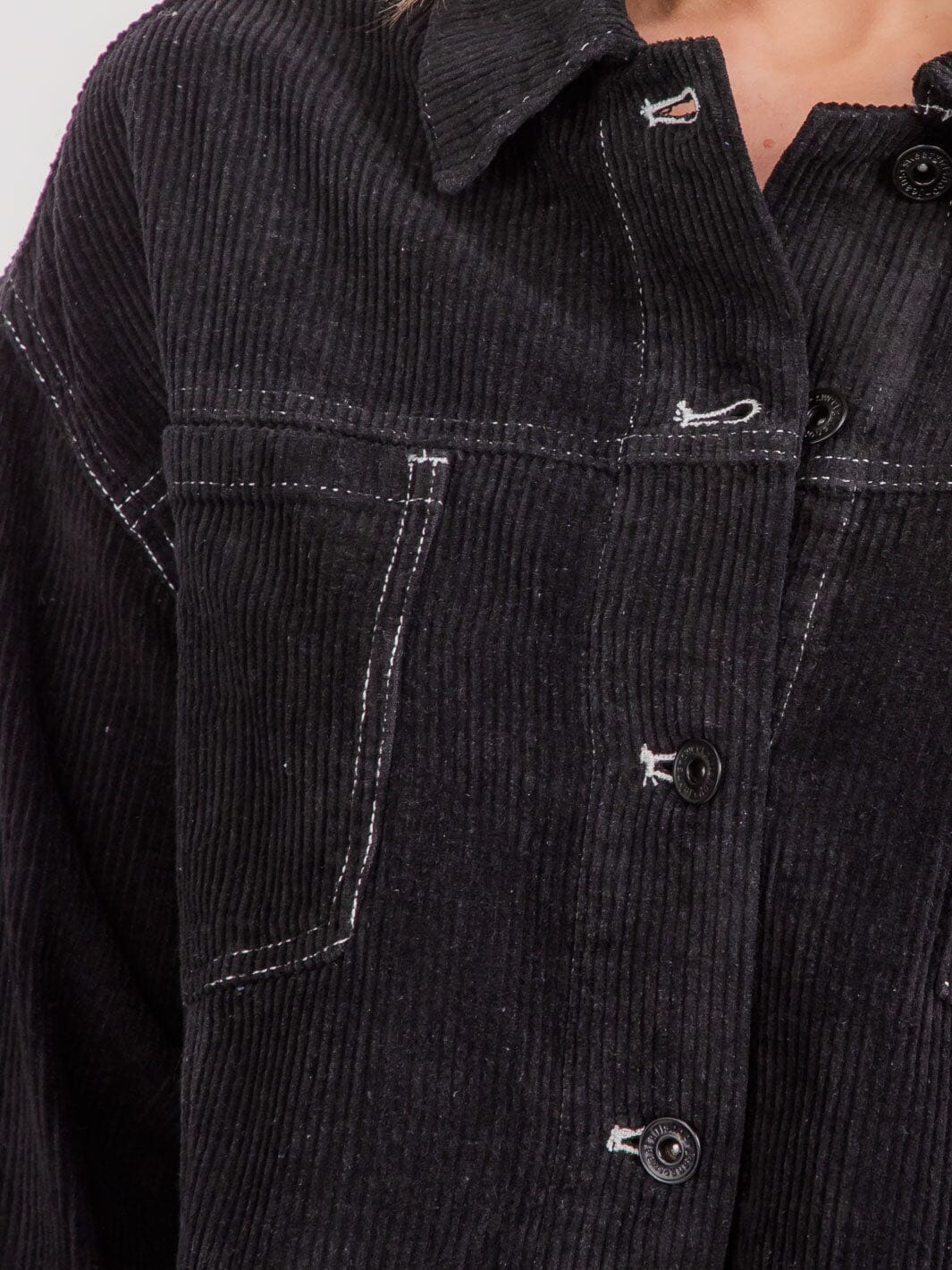 WOMEN'S LONG SLEEVE BUTTON UP FRONT POCKETS CORDUROY JACKET