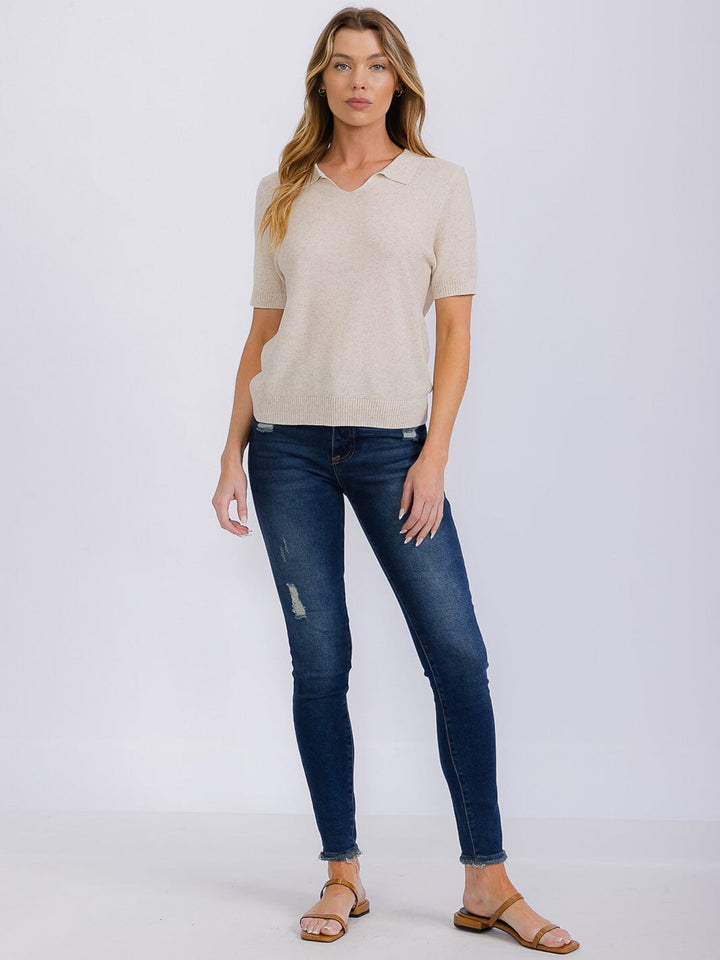 WOMEN'S SHORT SLEEVE V-NECK BLOUSE