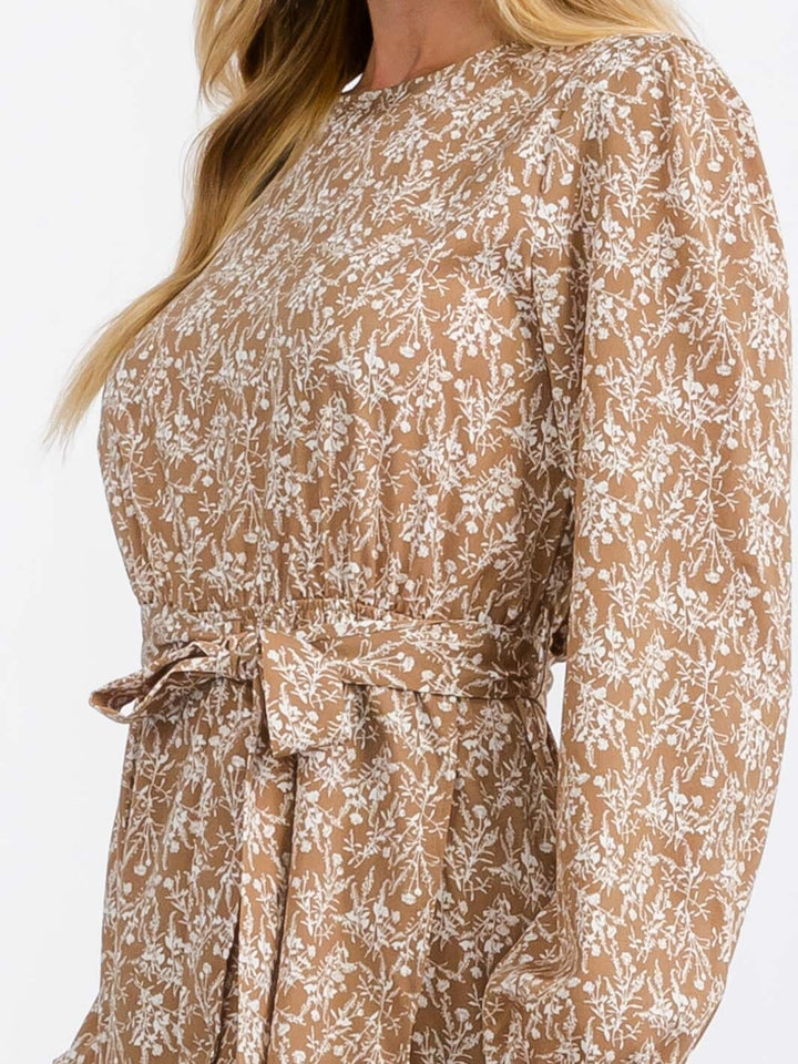 WOMEN'S LONG SLEEVE SELF TIE FLOWER SURPLICE MAXI DRESS