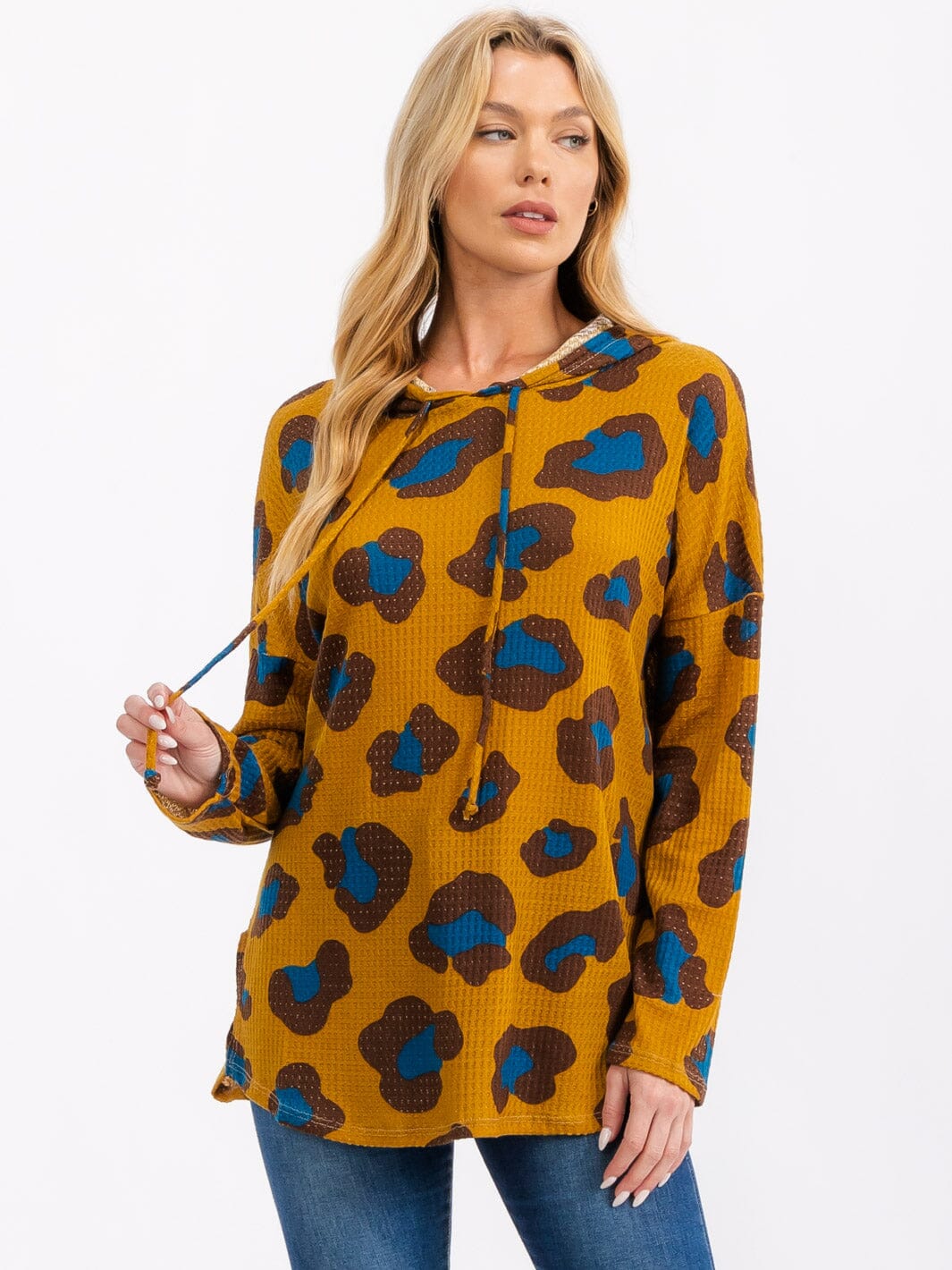 WOMEN'S LONG SLEEVE MULTI COLOR ANIMAL PRINT HOODED TOP