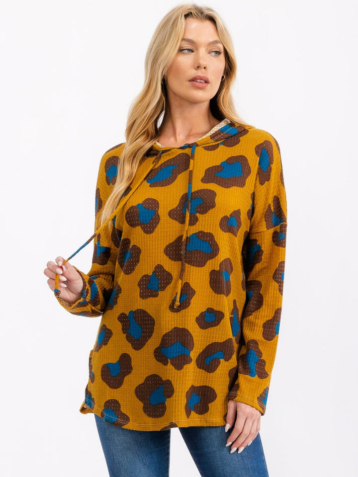 WOMEN'S LONG SLEEVE MULTI COLOR ANIMAL PRINT HOODED TOP
