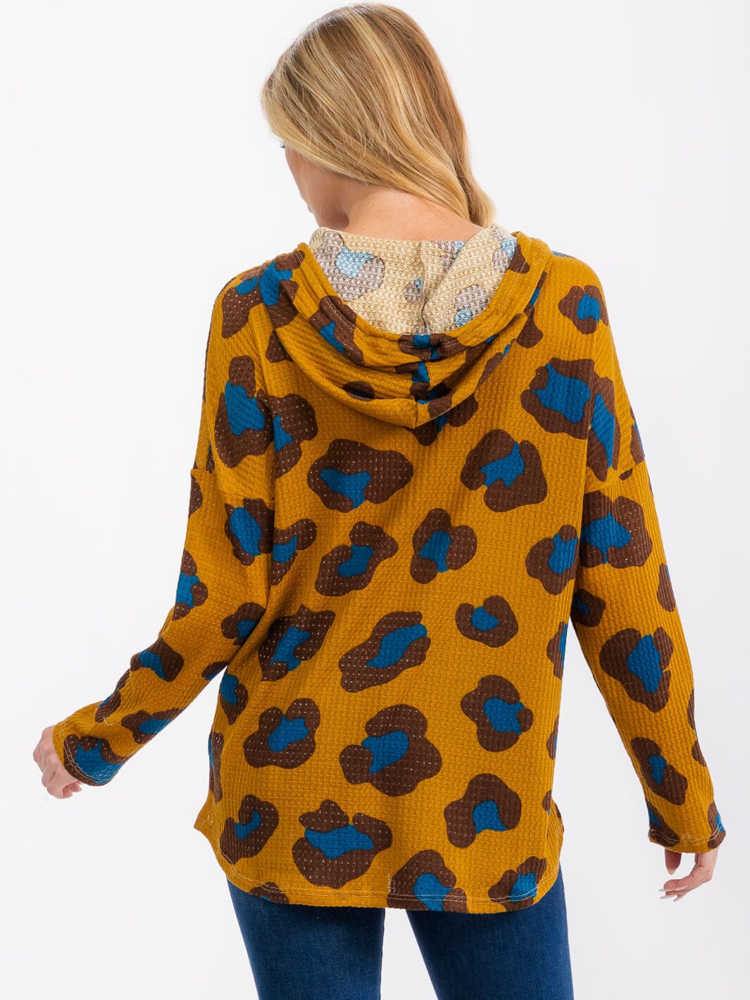 WOMEN'S LONG SLEEVE MULTI COLOR ANIMAL PRINT HOODED TOP