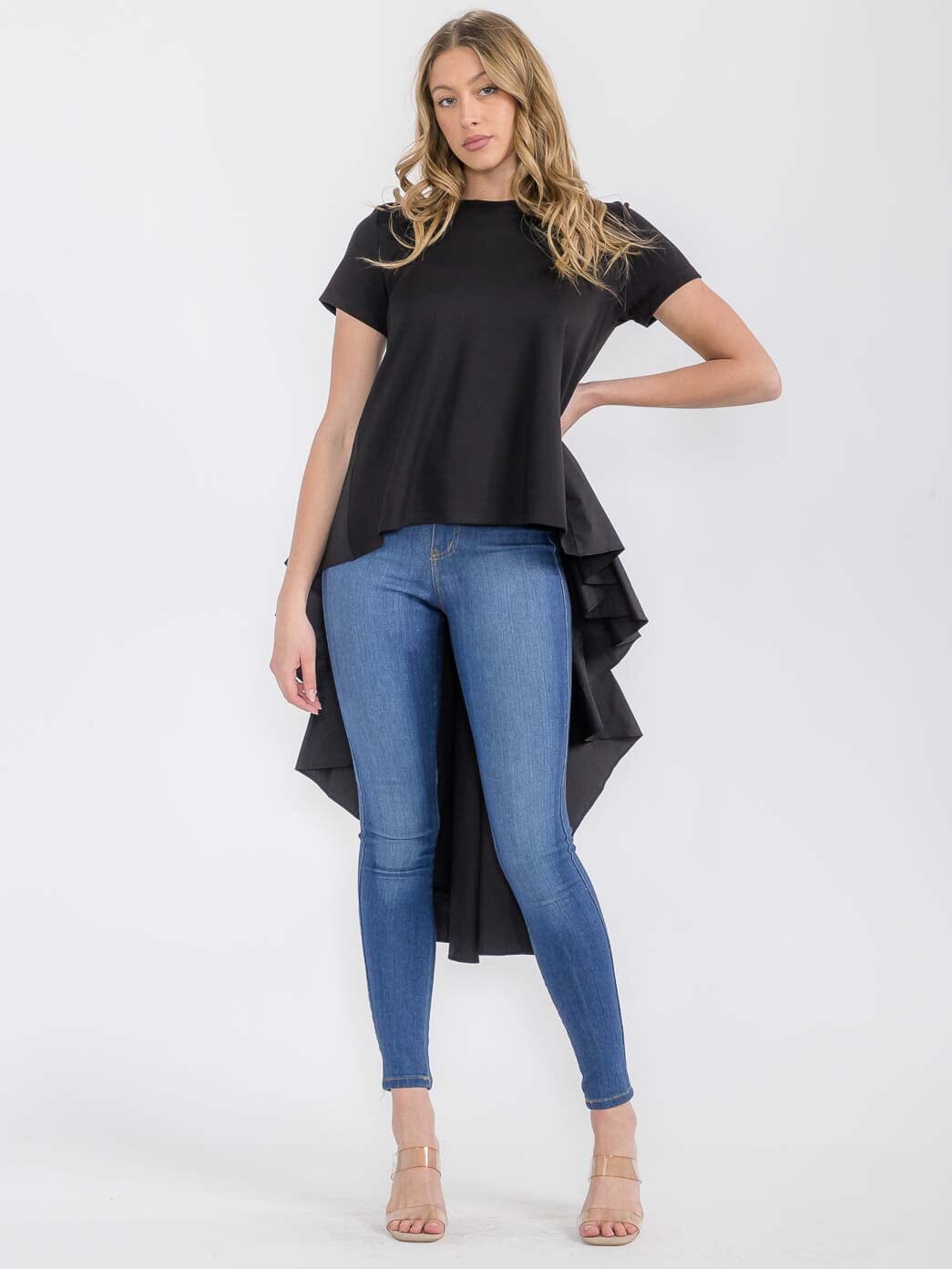 WOMEN'S SHORT SLEEVE HIGH-LOW TUNIC TOP