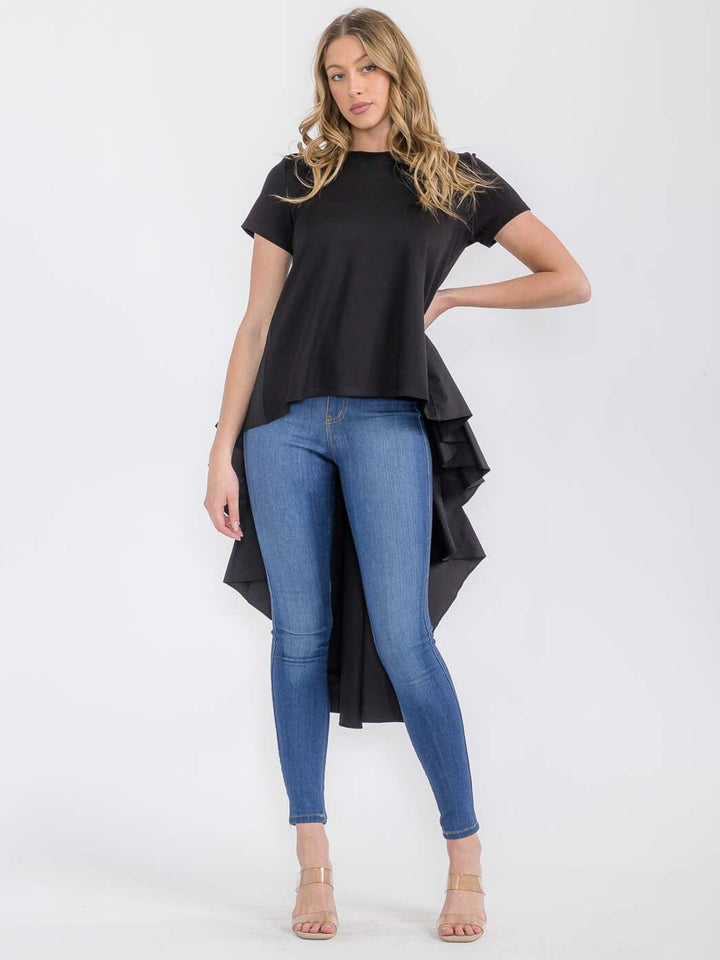 WOMEN'S SHORT SLEEVE HIGH-LOW TUNIC TOP