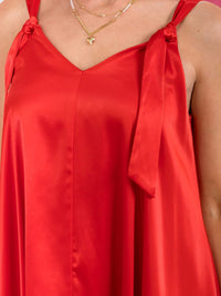 WOMEN'S SLEEVELESS V-NECK RUFFLE BOTTOM HEM SATIN MINI DRESS