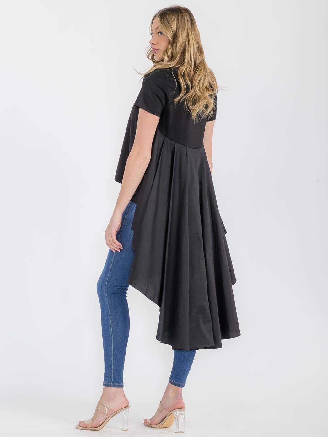 WOMEN'S SHORT SLEEVE HIGH-LOW TUNIC TOP