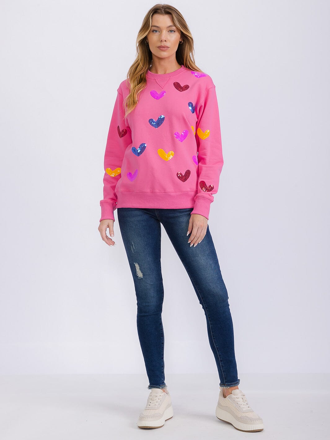 WOMEN'S LONG SLEEVE SEQUINS HEARTS PULLOVER SWEATER