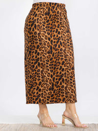 PLUS SIZE ELASTIC WAIST LEOPARD PRINT MAXI SKIRT