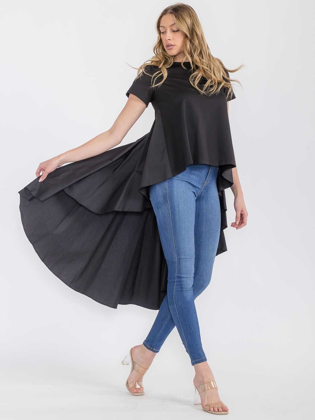 WOMEN'S SHORT SLEEVE HIGH-LOW TUNIC TOP