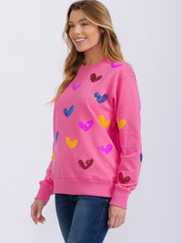 WOMEN'S LONG SLEEVE SEQUINS HEARTS PULLOVER SWEATER