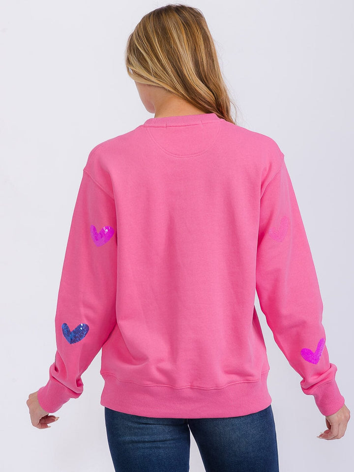 WOMEN'S LONG SLEEVE SEQUINS HEARTS PULLOVER SWEATER