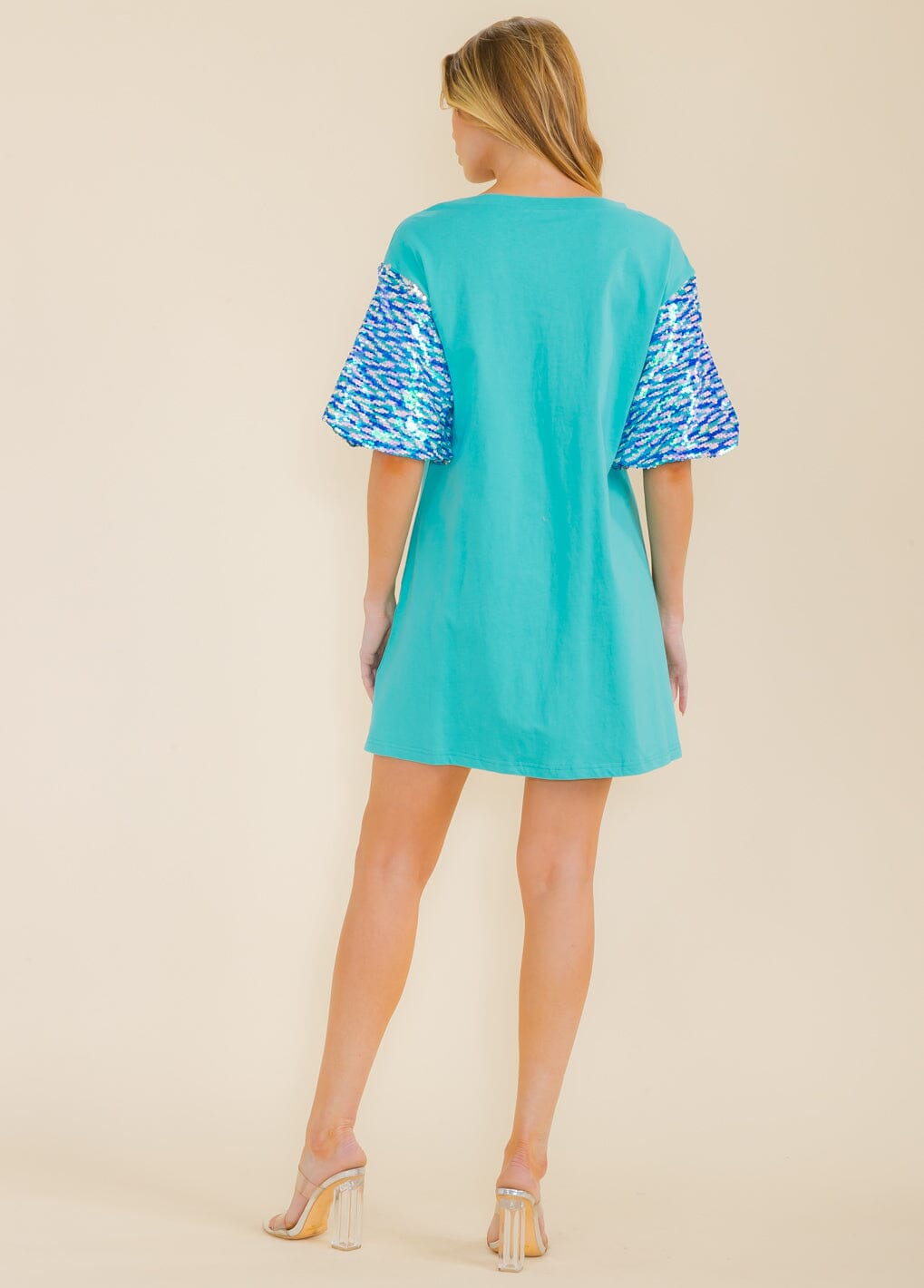 WOMEN'S SHORT SEQUINS SLEEVE TUNIC MINI DRESS