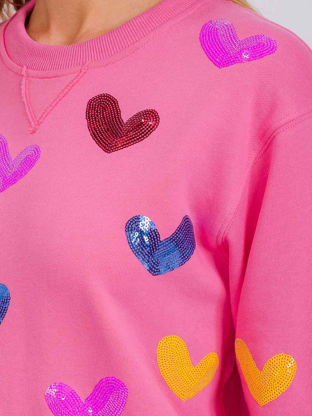 WOMEN'S LONG SLEEVE SEQUINS HEARTS PULLOVER SWEATER