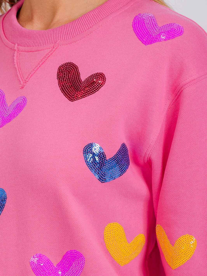 WOMEN'S LONG SLEEVE SEQUINS HEARTS PULLOVER SWEATER