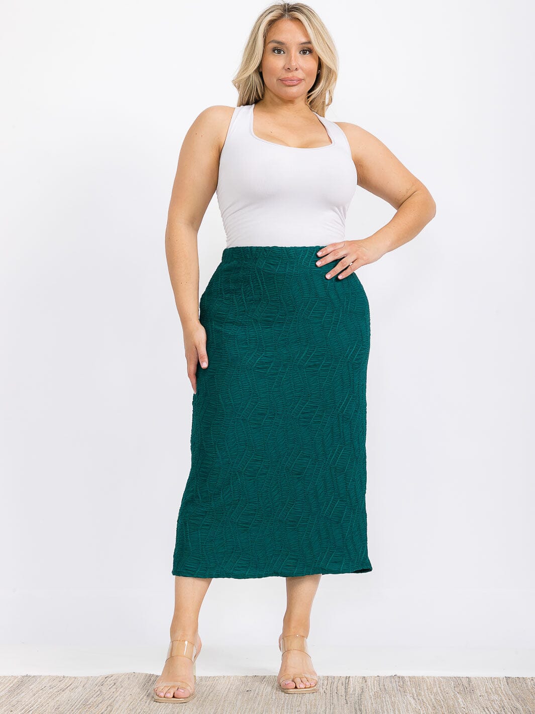 PLUS SIZE ELASTIC WAIST RUCHED DETAILED MAXI SKIRT