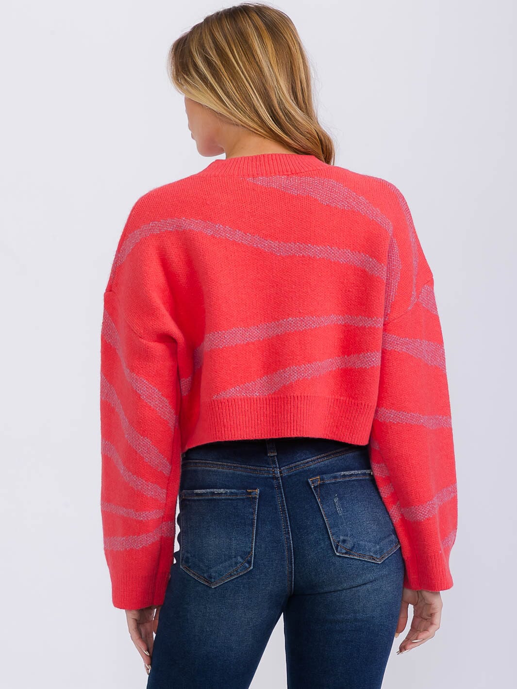 WOMEN'S LONG SLEEVE COLORBLOCK STRIPES PULLOVER SWEATER