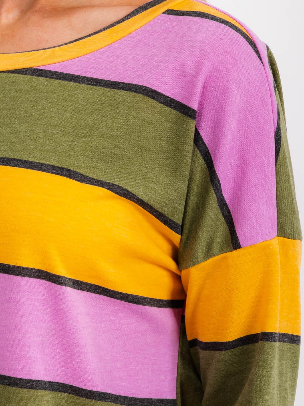 WOMEN'S LONG SLEEVE MULTI COLOR STRIPES TOPS