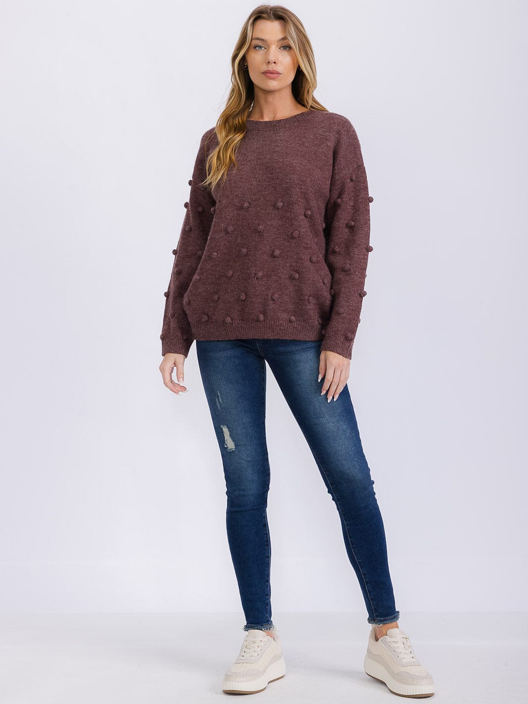 WOMEN'S LONG SLEEVE DETAILED PULLOVER SWEATER