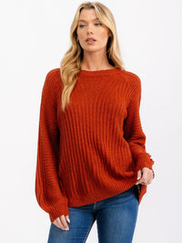 WOMEN'S LONG BALLOON SLEEVE PULLOVER KNIT SWEATER