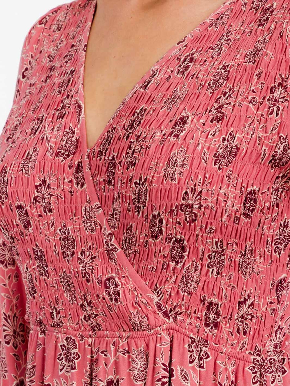 WOMEN'S 3/4 SLEEVE SURPLICE ELASTIC WAIST FLORAL TIERED MAXI DRESS