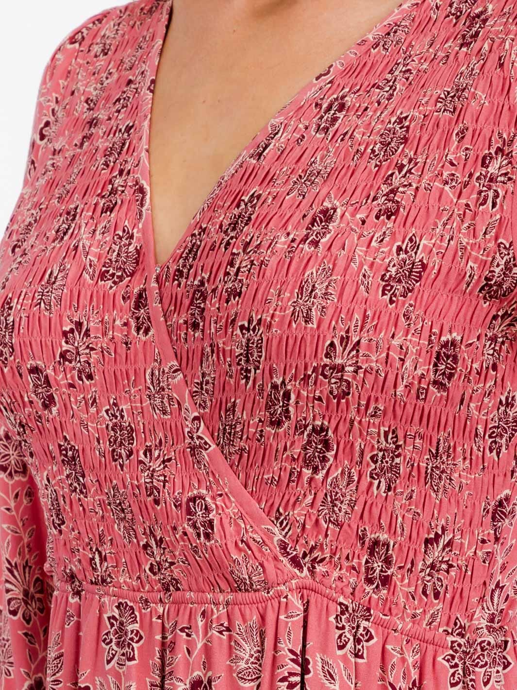 WOMEN'S 3/4 SLEEVE SURPLICE ELASTIC WAIST FLORAL TIERED MAXI DRESS