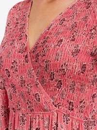 WOMEN'S 3/4 SLEEVE SURPLICE ELASTIC WAIST FLORAL TIERED MAXI DRESS