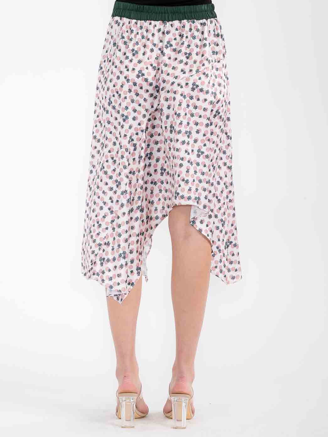 WOMEN'S ELASTIC WAIST MULTI PRINT HIGH-LOW MIDI SKIRT