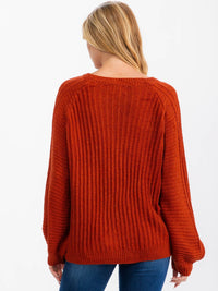 WOMEN'S LONG BALLOON SLEEVE PULLOVER KNIT SWEATER
