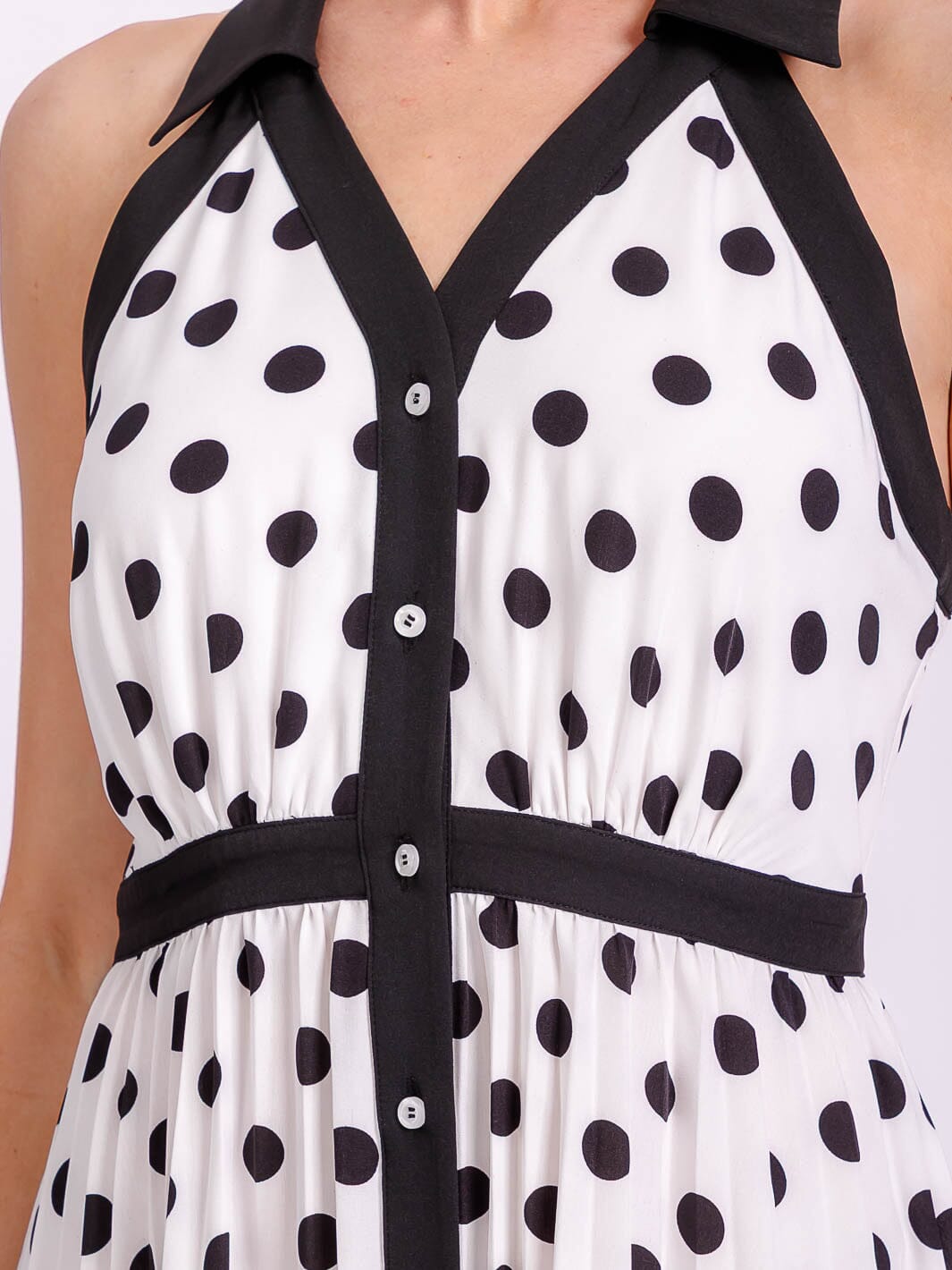 WOMEN'S SLEEVELESS HALTER NECK BUTTON UP POLKA DOTS COLORBLOCK MIDI DRESS